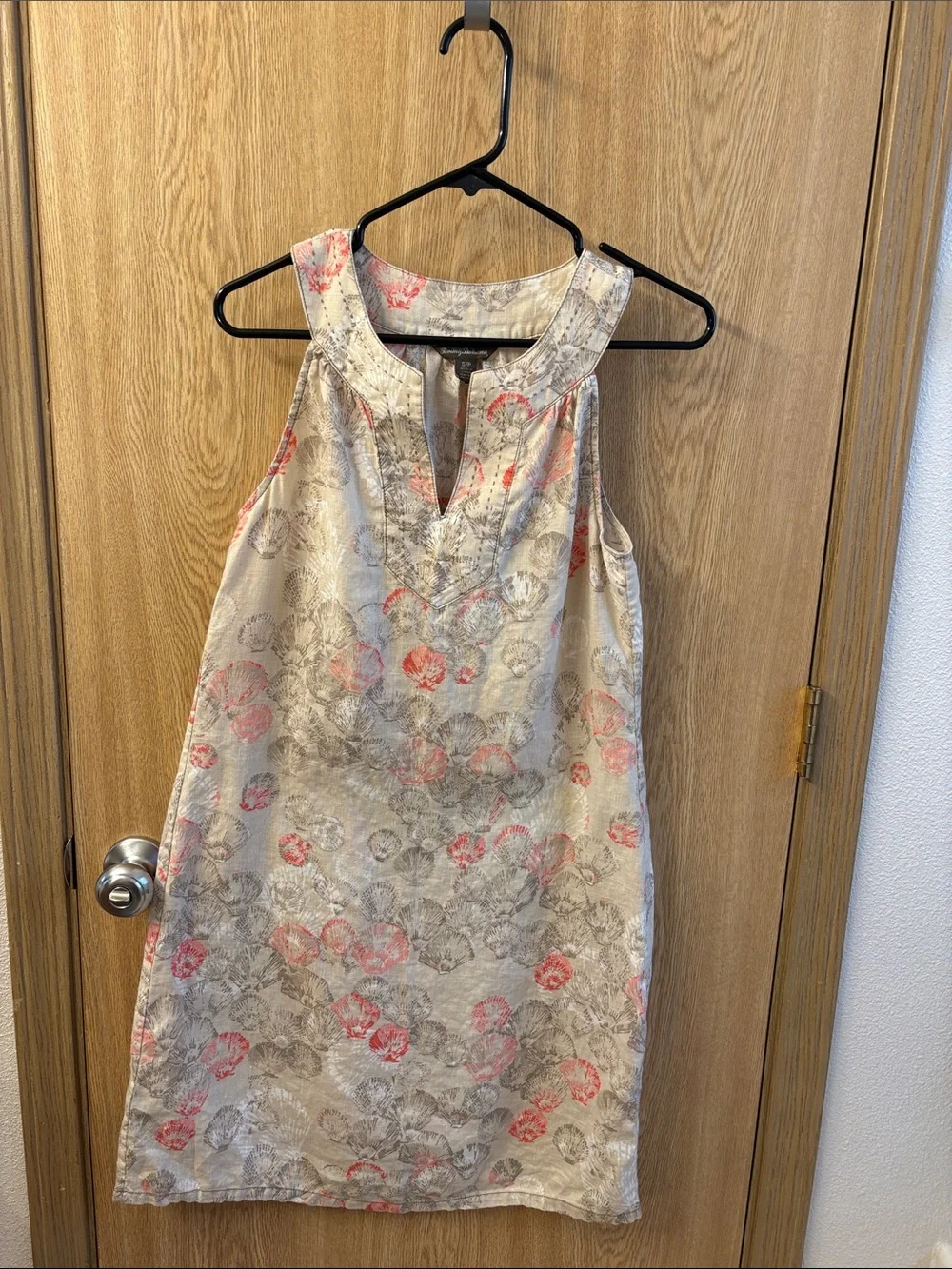 Tommy Bahama Linen Beige Floral Midi Dress with Coral Accents - Picture 4 of 4